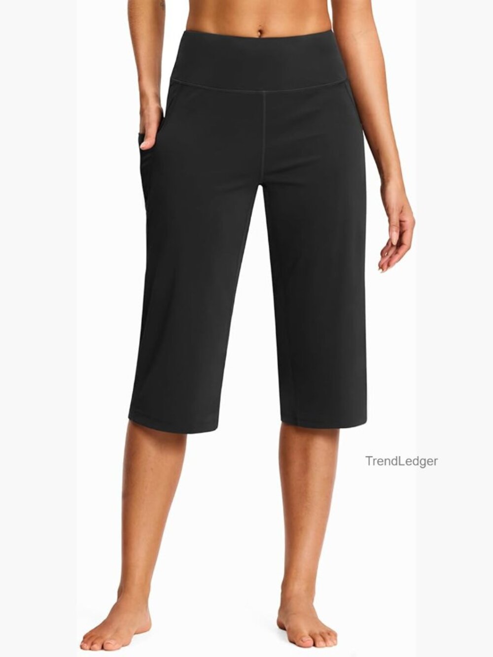 High Waist Capri Yoga Pants with Pockets Straight Leg